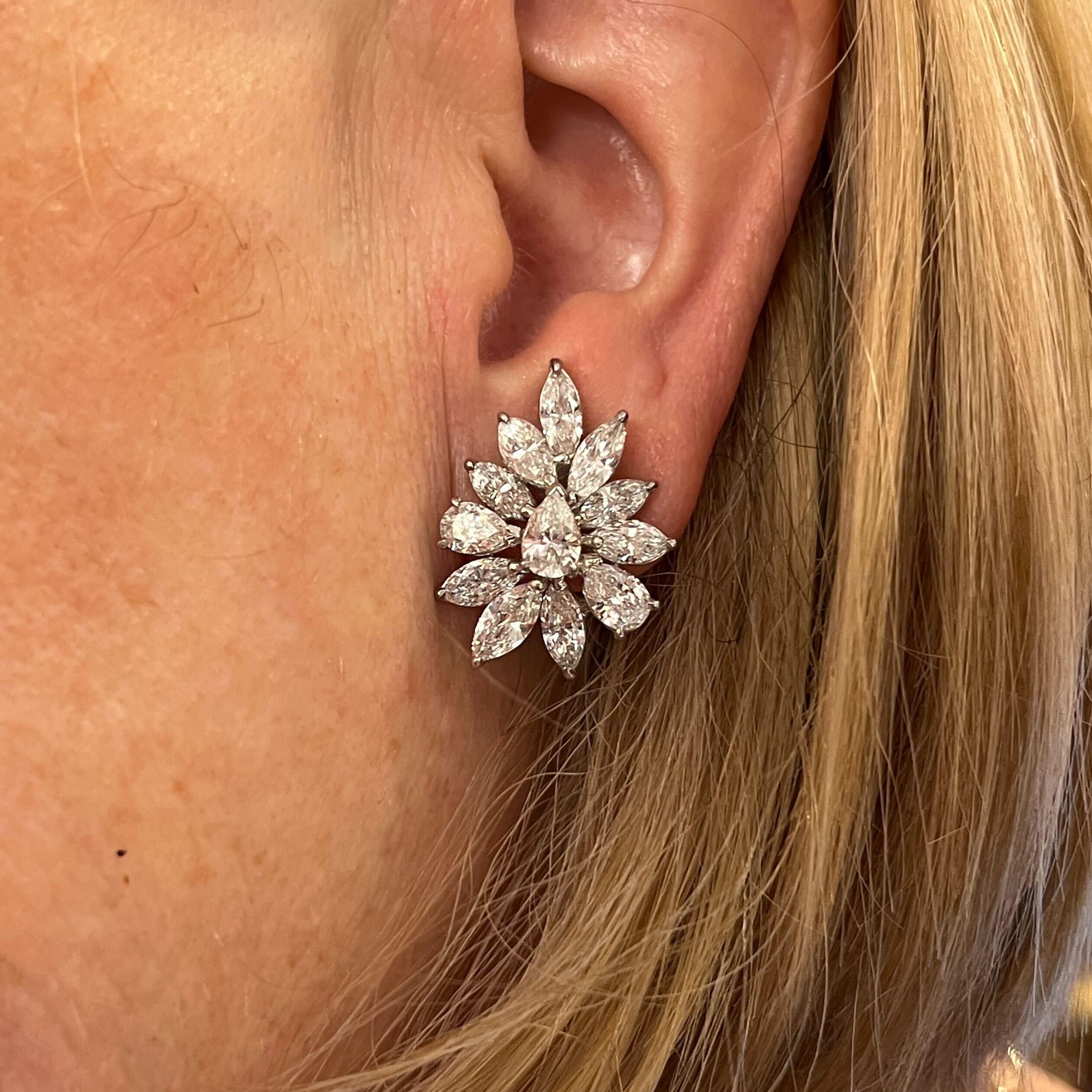 Pair of Platinum and Diamond Cluster Earrings In Excellent Condition For Sale In New York, NY