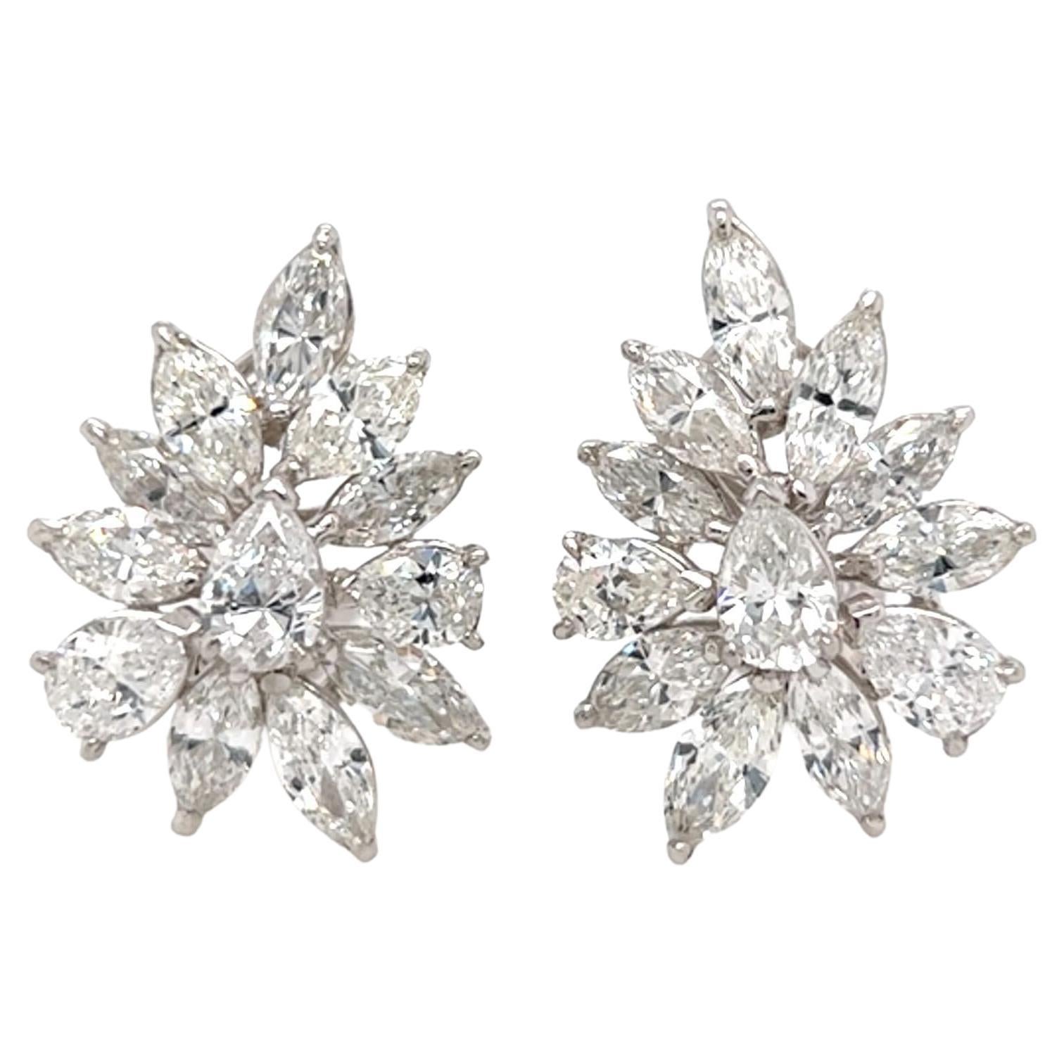 Pair of Platinum and Diamond Cluster Earrings For Sale