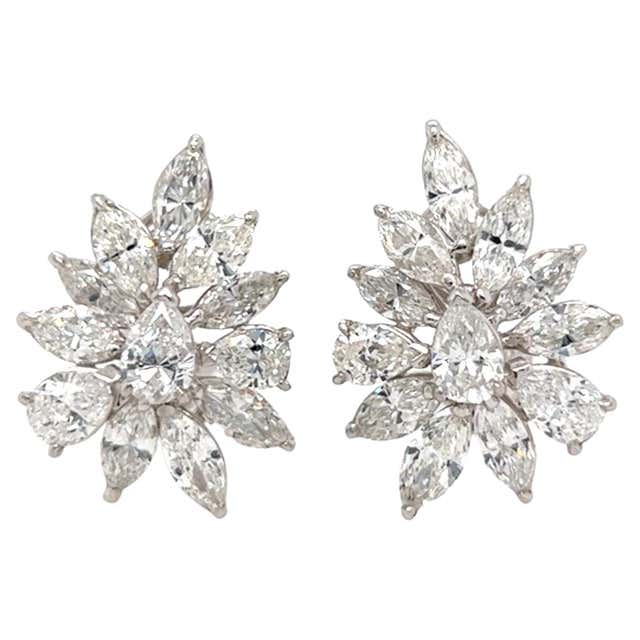 Tiffany and Co. Diamond Platinum Crescent Leaf Cluster Earrings at ...