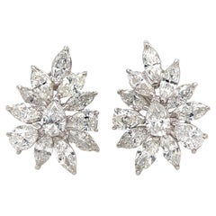 Pair of Platinum and Diamond Cluster Earrings
