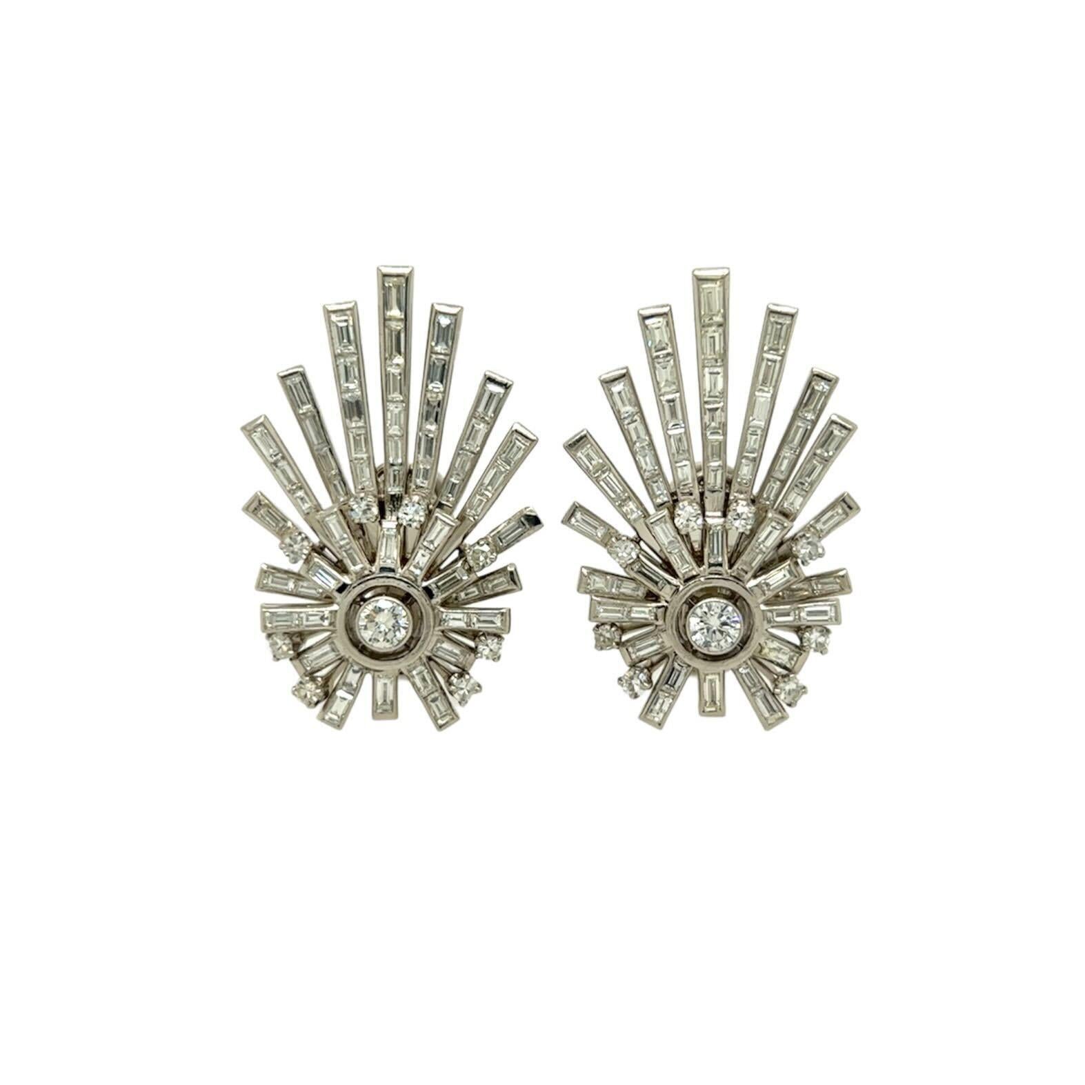 A Pair of Platinum and Diamond Earrings In Good Condition In New York, NY