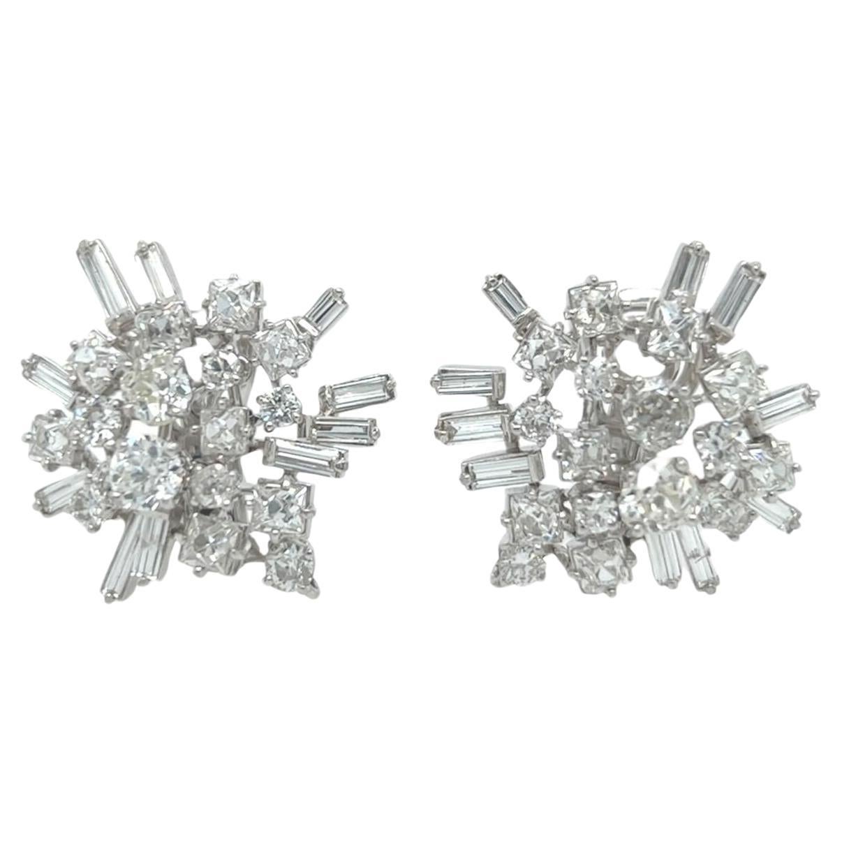 A Pair of Platinum and Diamond Earrings For Sale