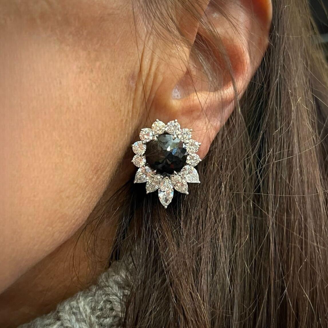 A Pair of Platinum, Black Diamond and Diamond Earrings In Excellent Condition For Sale In New York, NY