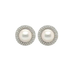 A Pair of Platinum, Pearl and Diamond Earrings