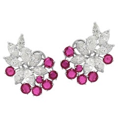 Pair of Platinum, Ruby & Diamond Earrings