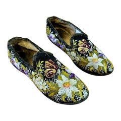 Antique A Pair of Point Stitch Slippers for Men's Smoking Room - France Circa 1860