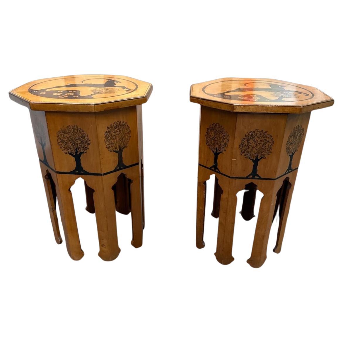 A Pair Of Poker Work And Inlaid Octagonal Side Tables For Sale