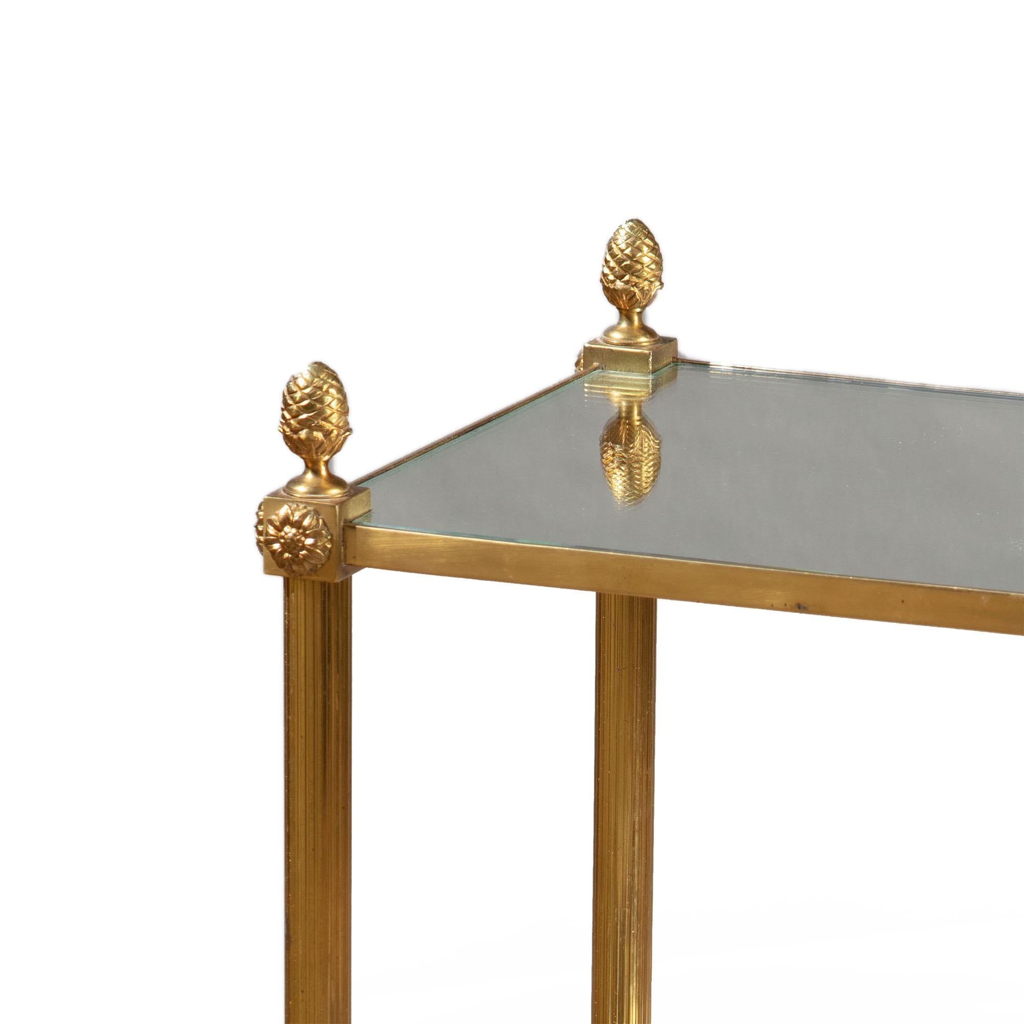 French Pair of Polished Brass Two-Tier End Tables