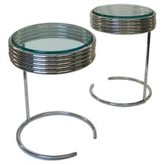 Pair of Polished Chrome and Glass Side Tables