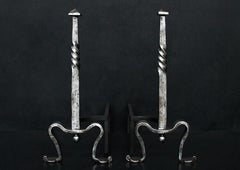 Pair of Polished Steel Firedogs