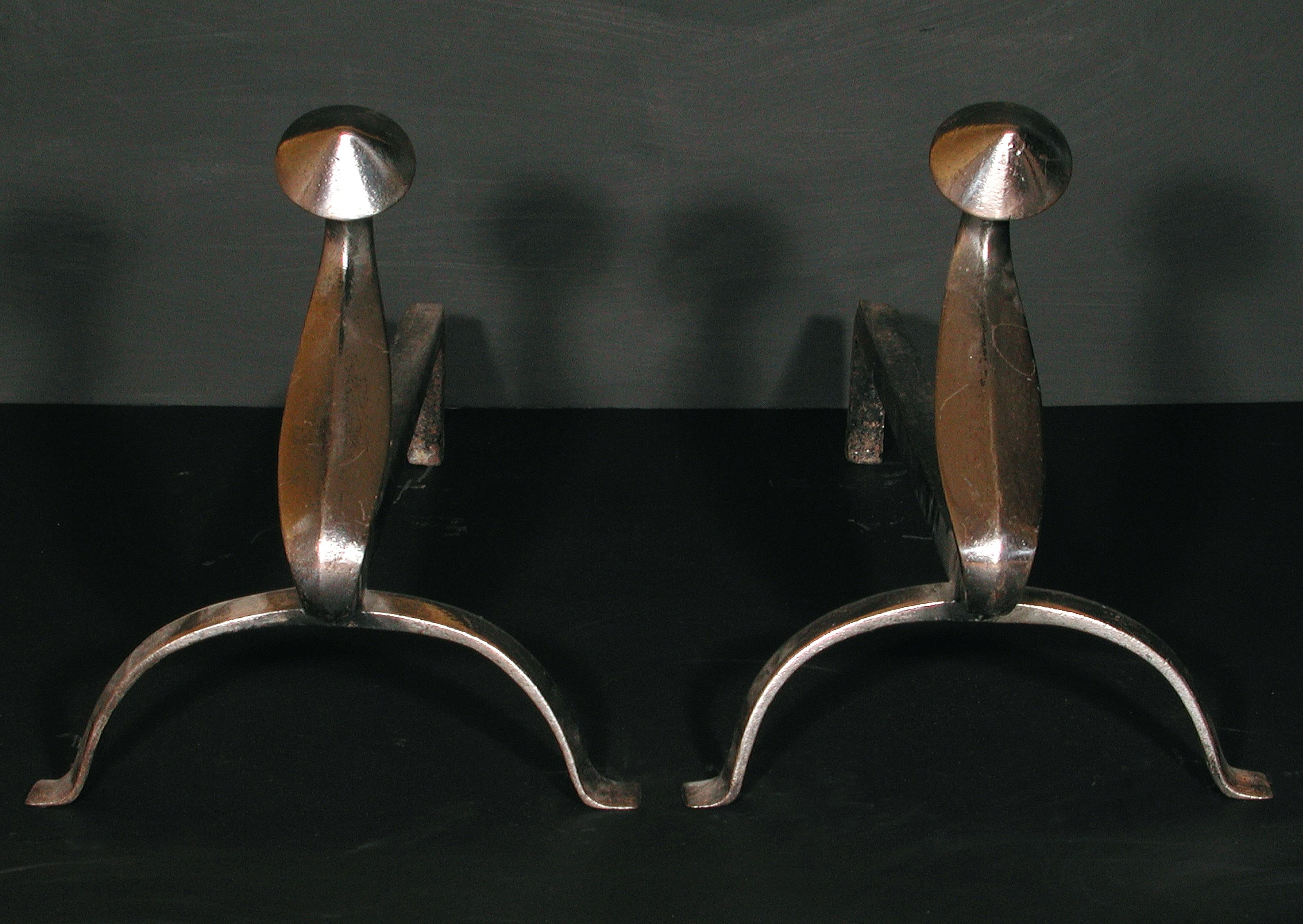Pair of Polished Steel Firedogs In Good Condition In London, GB