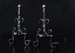 Pair of Polished Steel French Firedogs