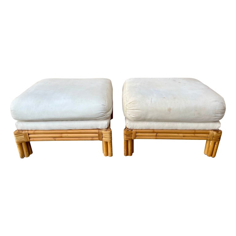 A Pair of Polo Ralph Lauren Coastal Style Rattan Ottomans