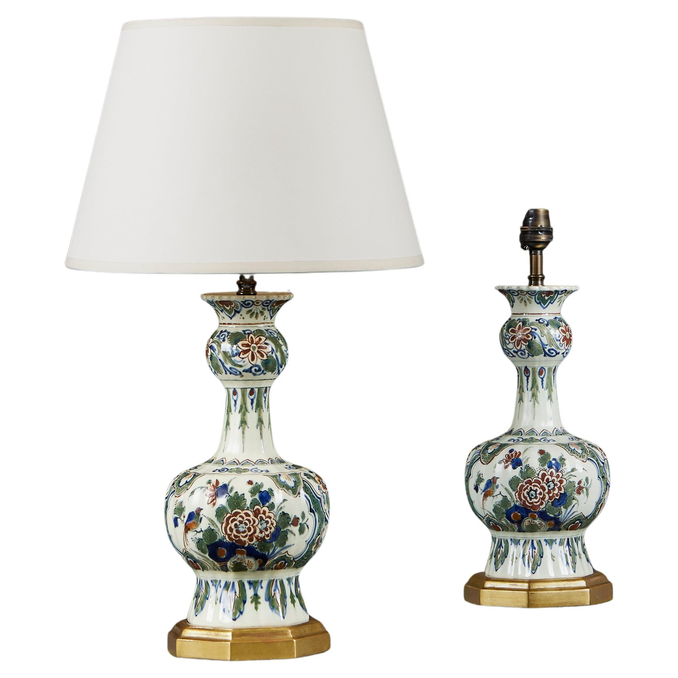 A Pair Of Polychrome Delft Lamps