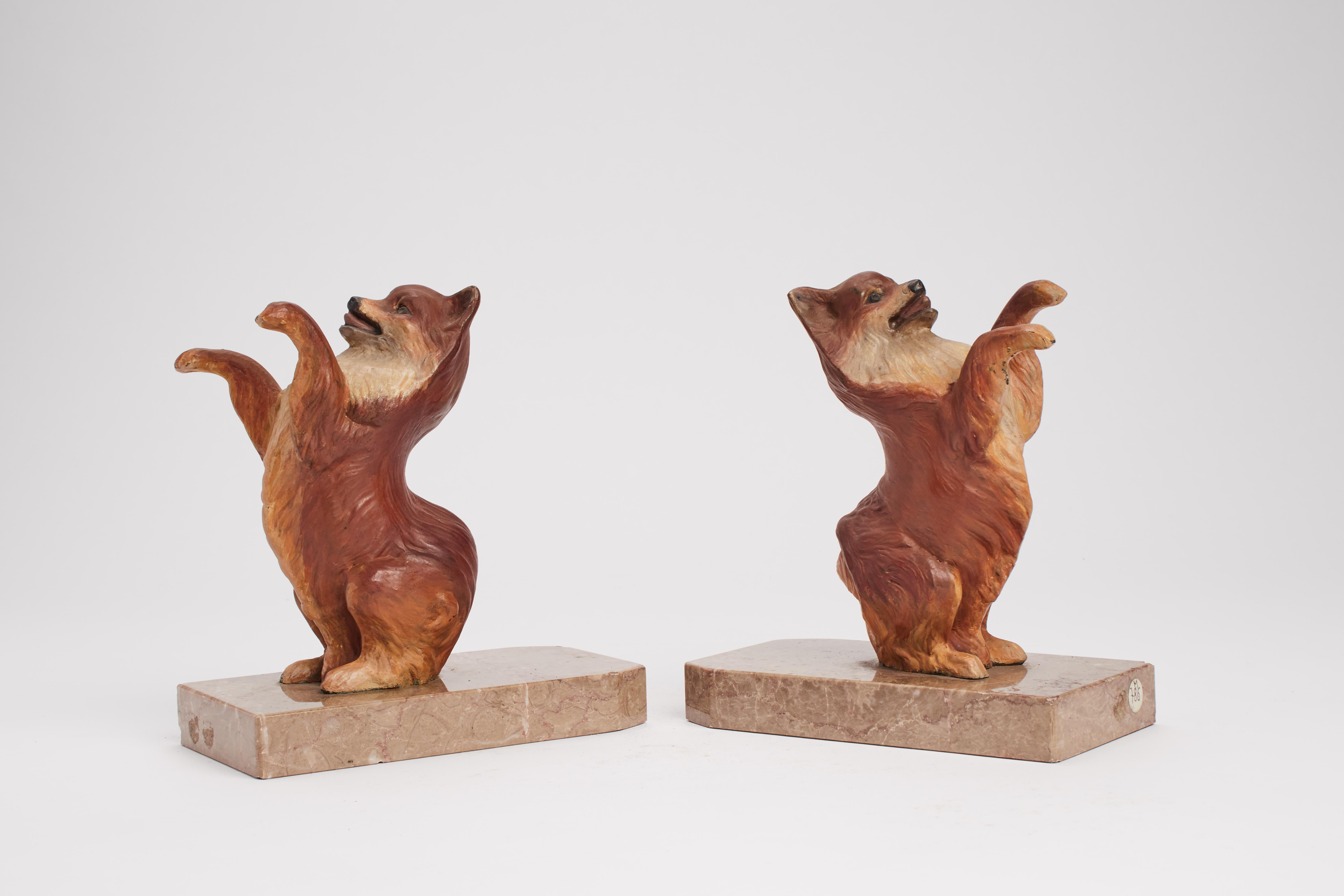 English Pair of Pomeranian Dog’s Bookends, England, circa 1920 For Sale