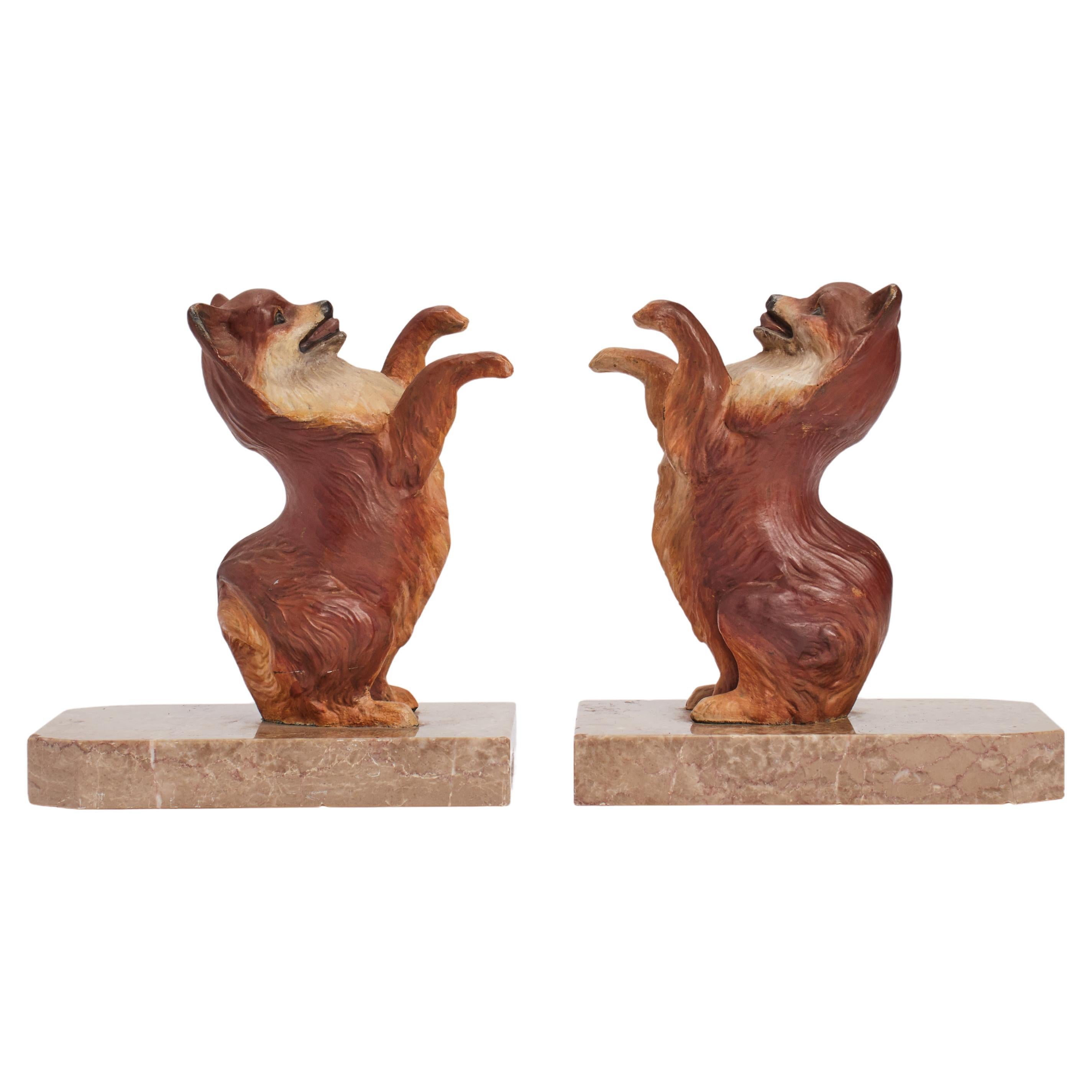 Pair of Pomeranian Dog’s Bookends, England, circa 1920 For Sale