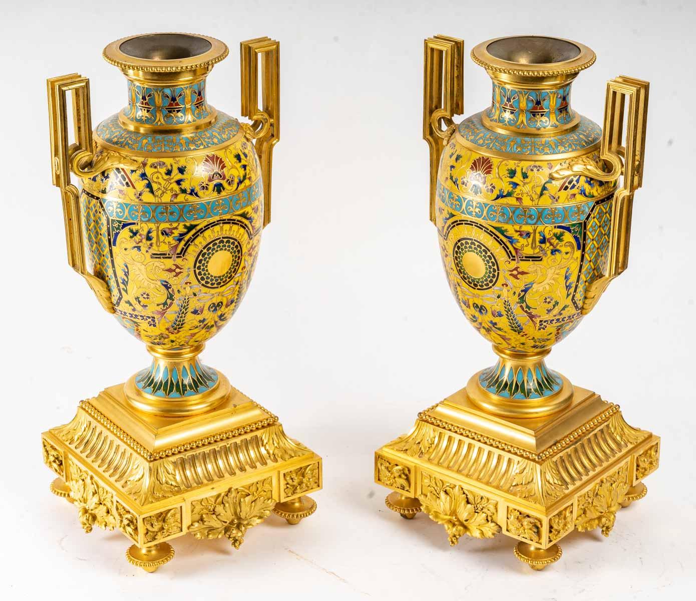 Napoleon III Pair of Pompeian Decorated Vases