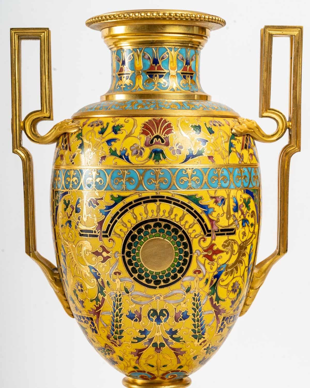 European Pair of Pompeian Decorated Vases
