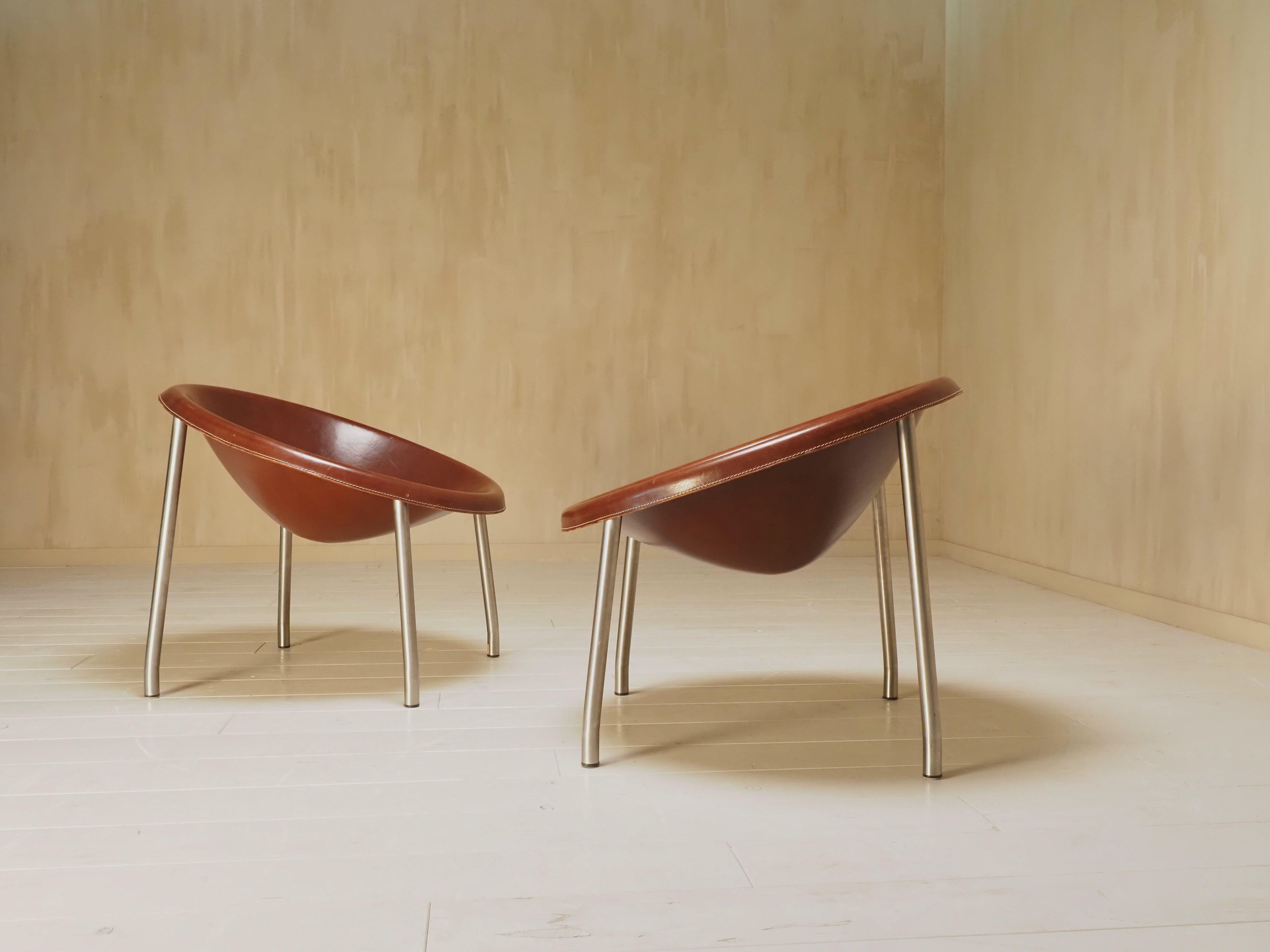A pair of 'Poppea' easy chairs from Arte & Cuoio by Enrico Tonucci For Sale 7