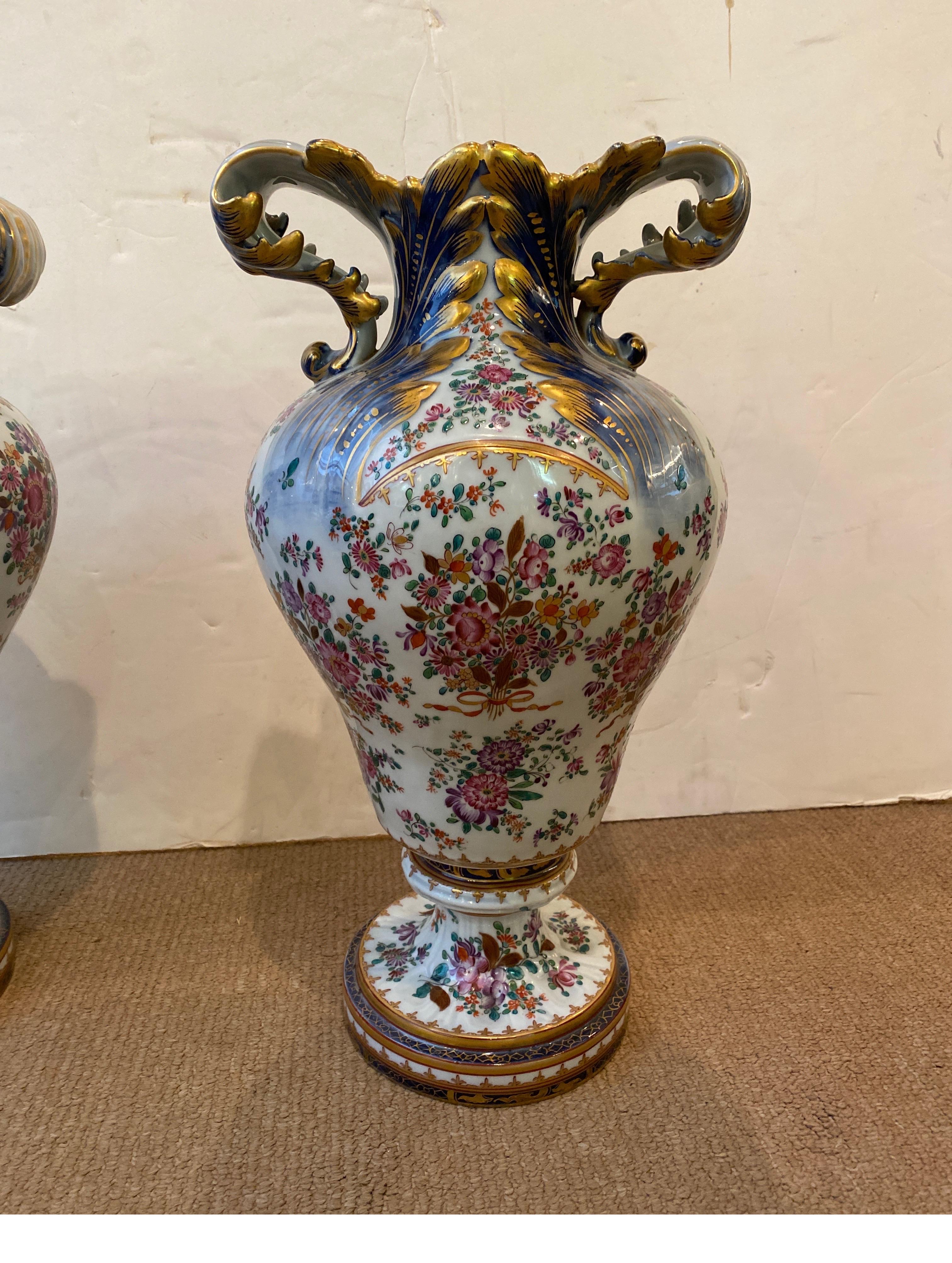 European Pair of Porcelain Armorial Urns by Naples Capodimonte 19th Century For Sale