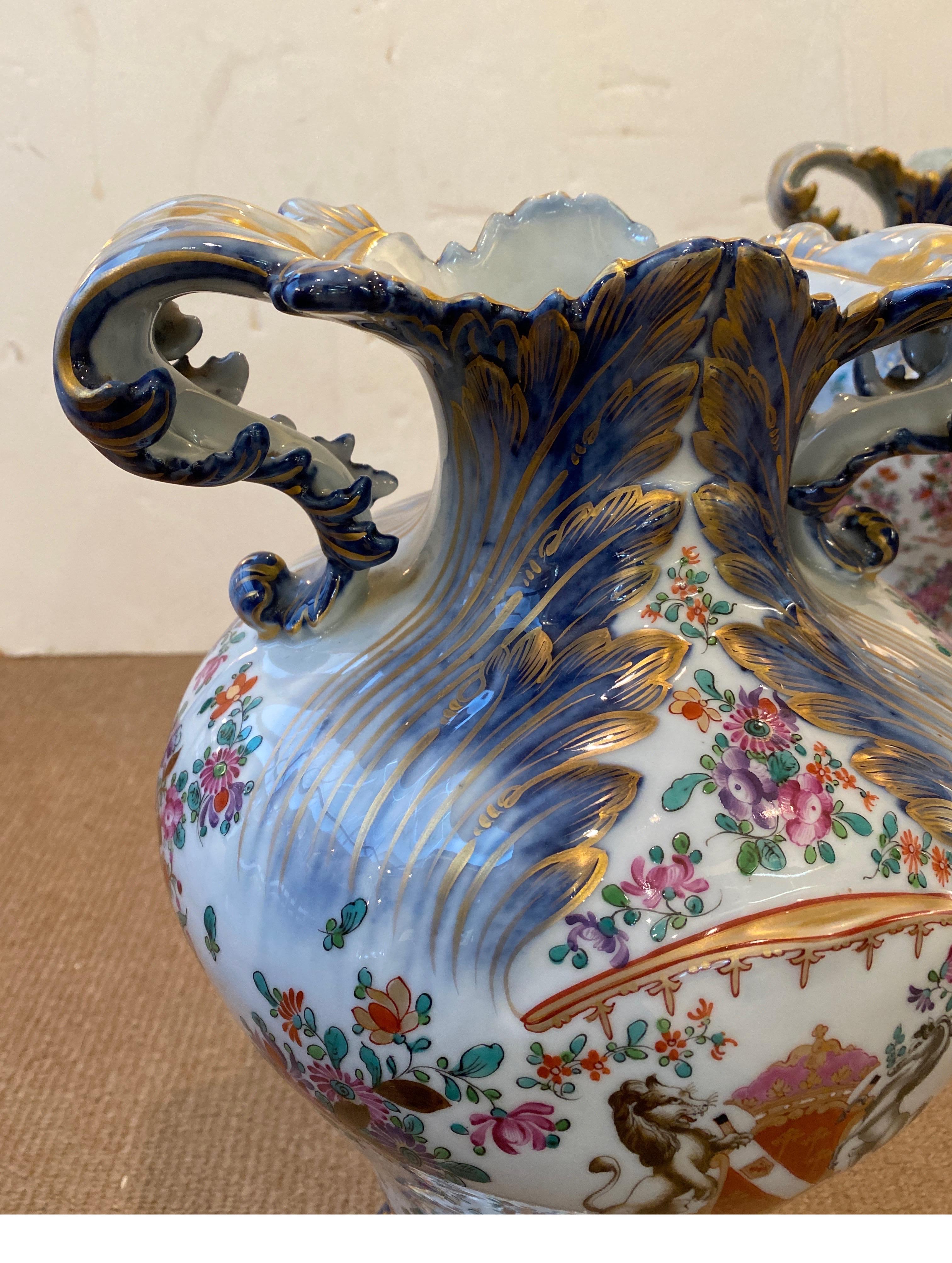 Late 19th Century Pair of Porcelain Armorial Urns by Naples Capodimonte 19th Century For Sale