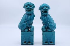 Pair of Porcelain Chinese Buddhist Temple Lions or Foo Dogs, circa 1900