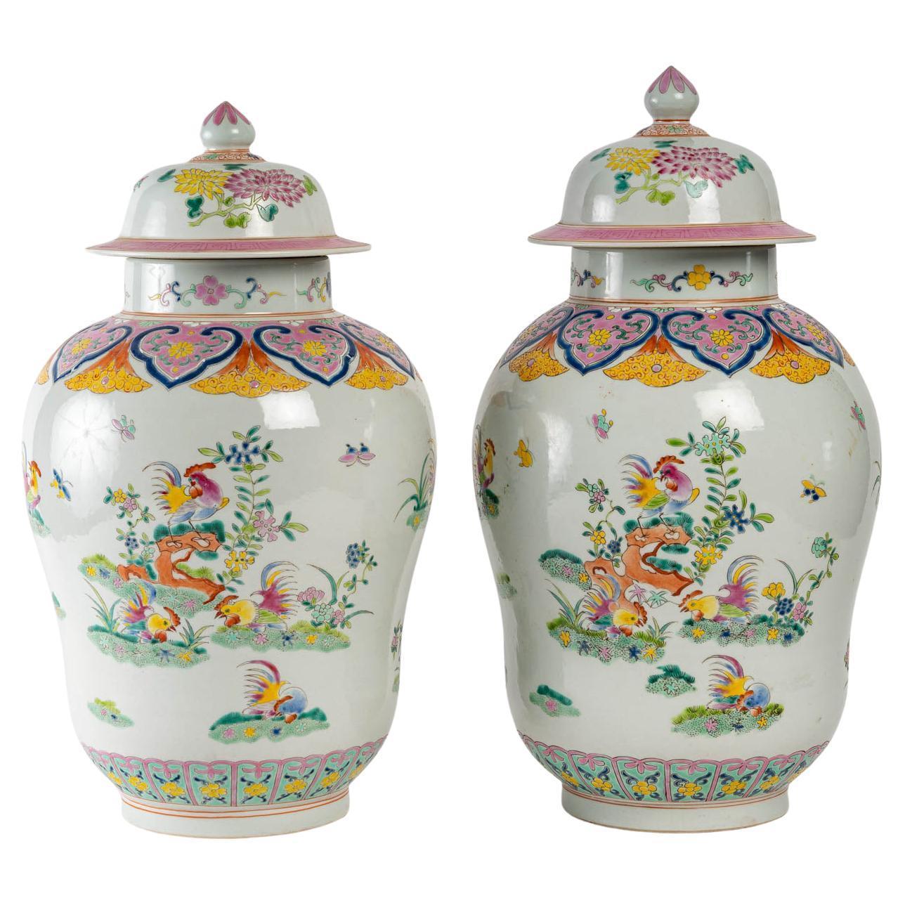 Chinese Pair of Porcelain Covered Vases