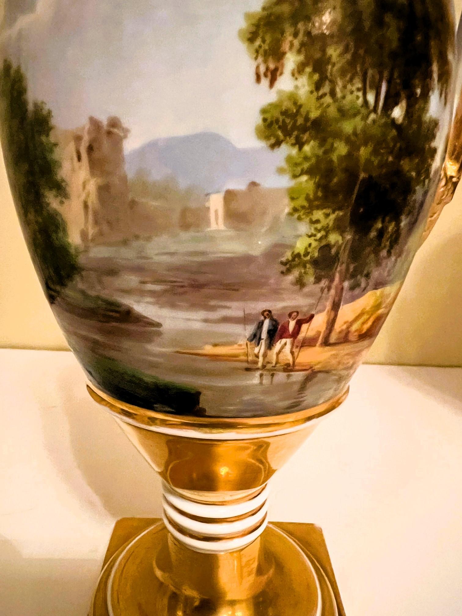 French A Pair of Porcelain de Paris Ovid Form Vases, Circa:1820 For Sale