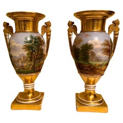 Antique A Pair of Porcelain de Paris Ovid Form Vases, Circa:1820