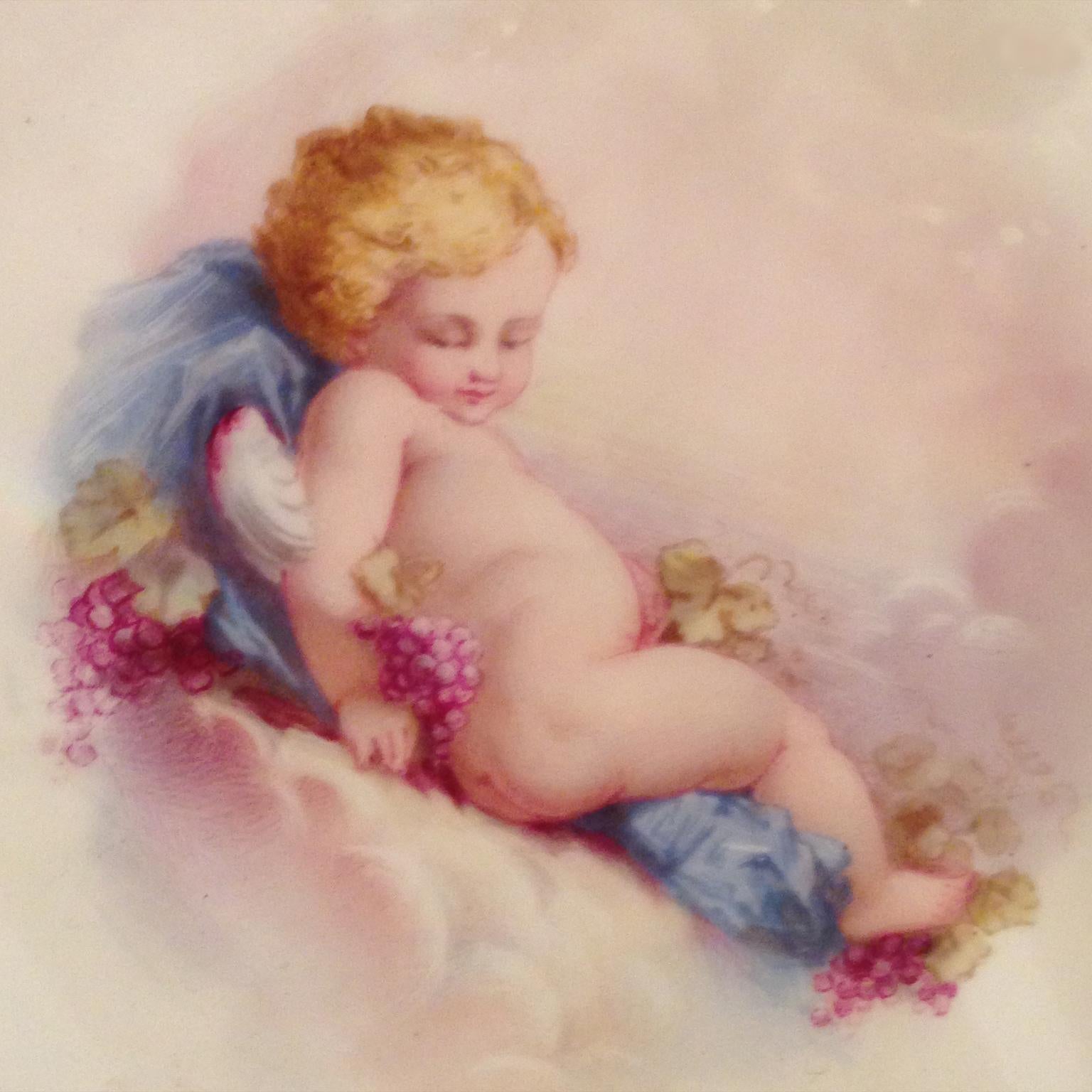 19th Century Pair of Porcelain Plates Depicting Putto at Play by Minton, Dated 1881 For Sale