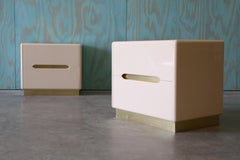 A pair of Post Modern 1980s Lacquer and Brass Nightstands possibly Lane