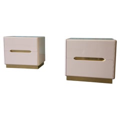 A pair of Post Modern 1980s Lacquer and Brass Nightstands possibly Lane