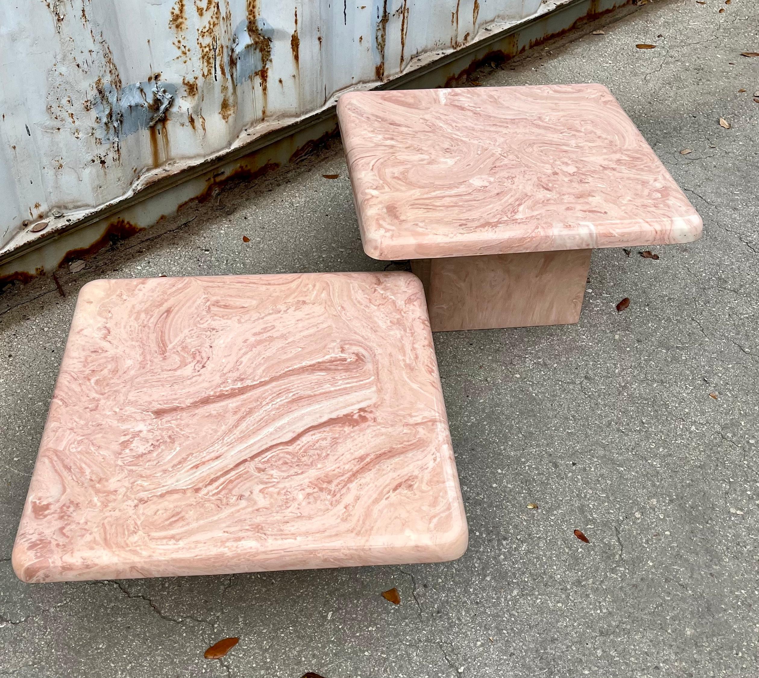 A Pair of Post Modern Faux Marble Resin Nesting Tables. Circa 1980s For Sale 4