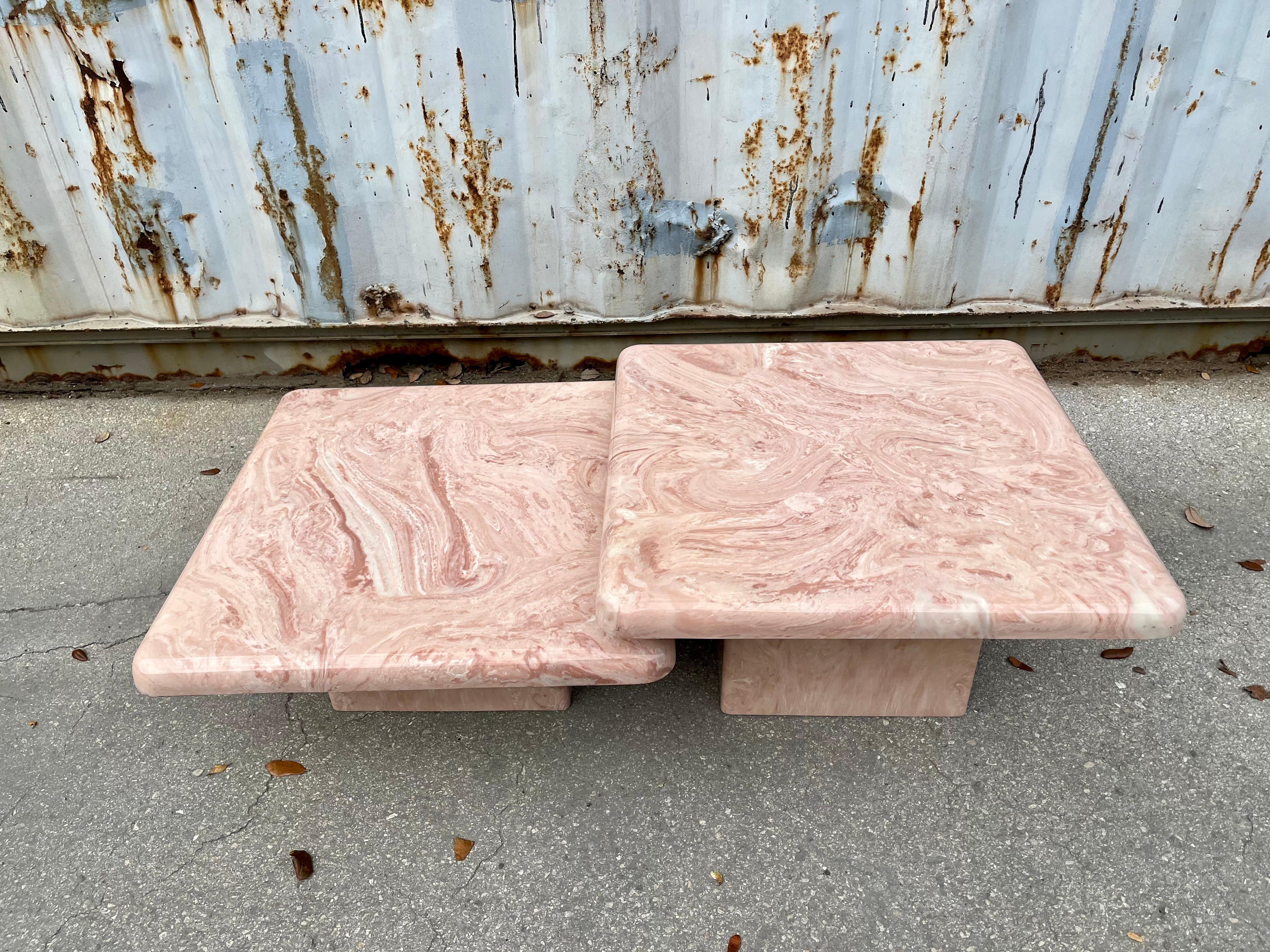 Post-Modern A Pair of Post Modern Faux Marble Resin Nesting Tables. Circa 1980s For Sale