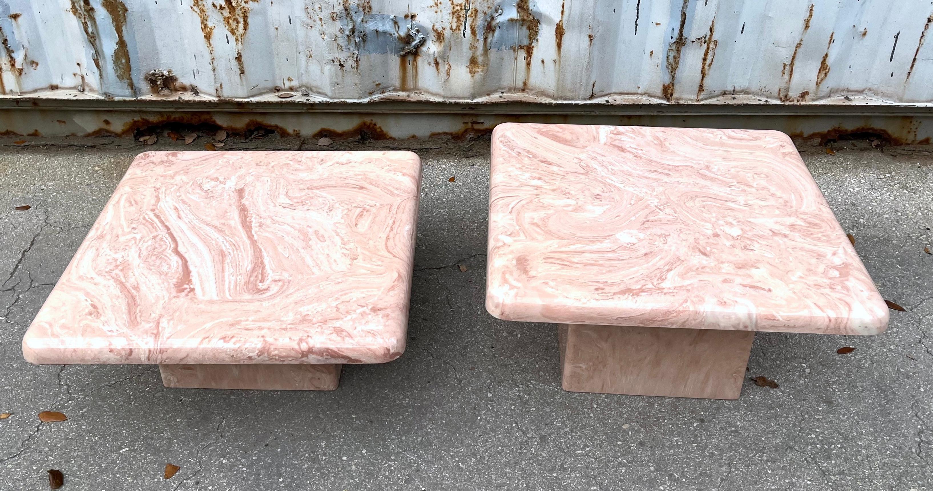 Late 20th Century A Pair of Post Modern Faux Marble Resin Nesting Tables. Circa 1980s For Sale