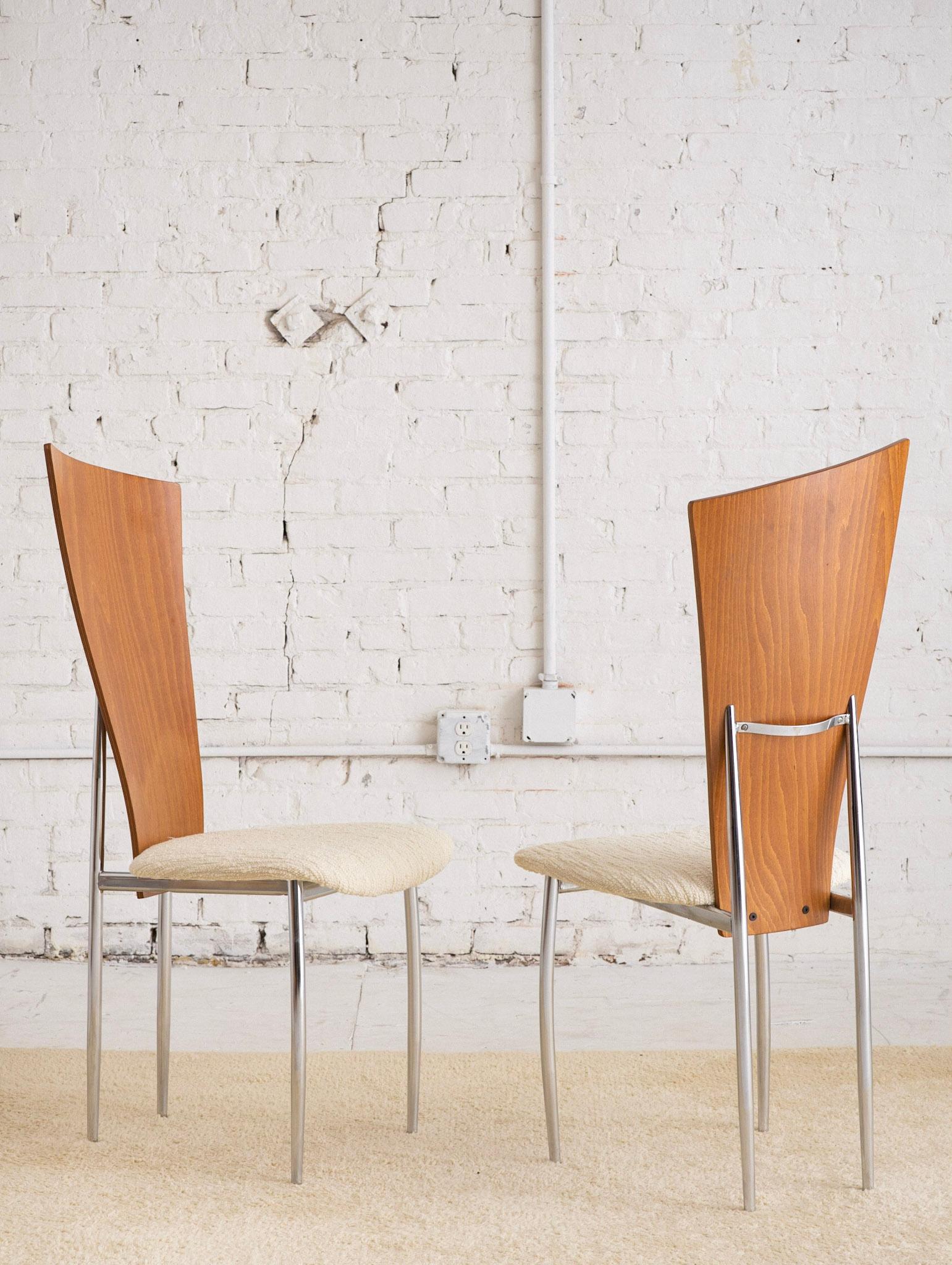 Post-Modern Pair of Post Modern Italian Chrome and Molded Plywood Dining Chairs