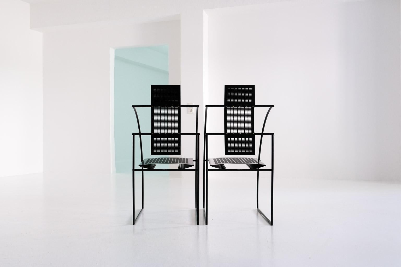 Late 20th Century A pair of post-modern Quinta dining chairs by Mario Botta for Alias, Italy 1984 For Sale