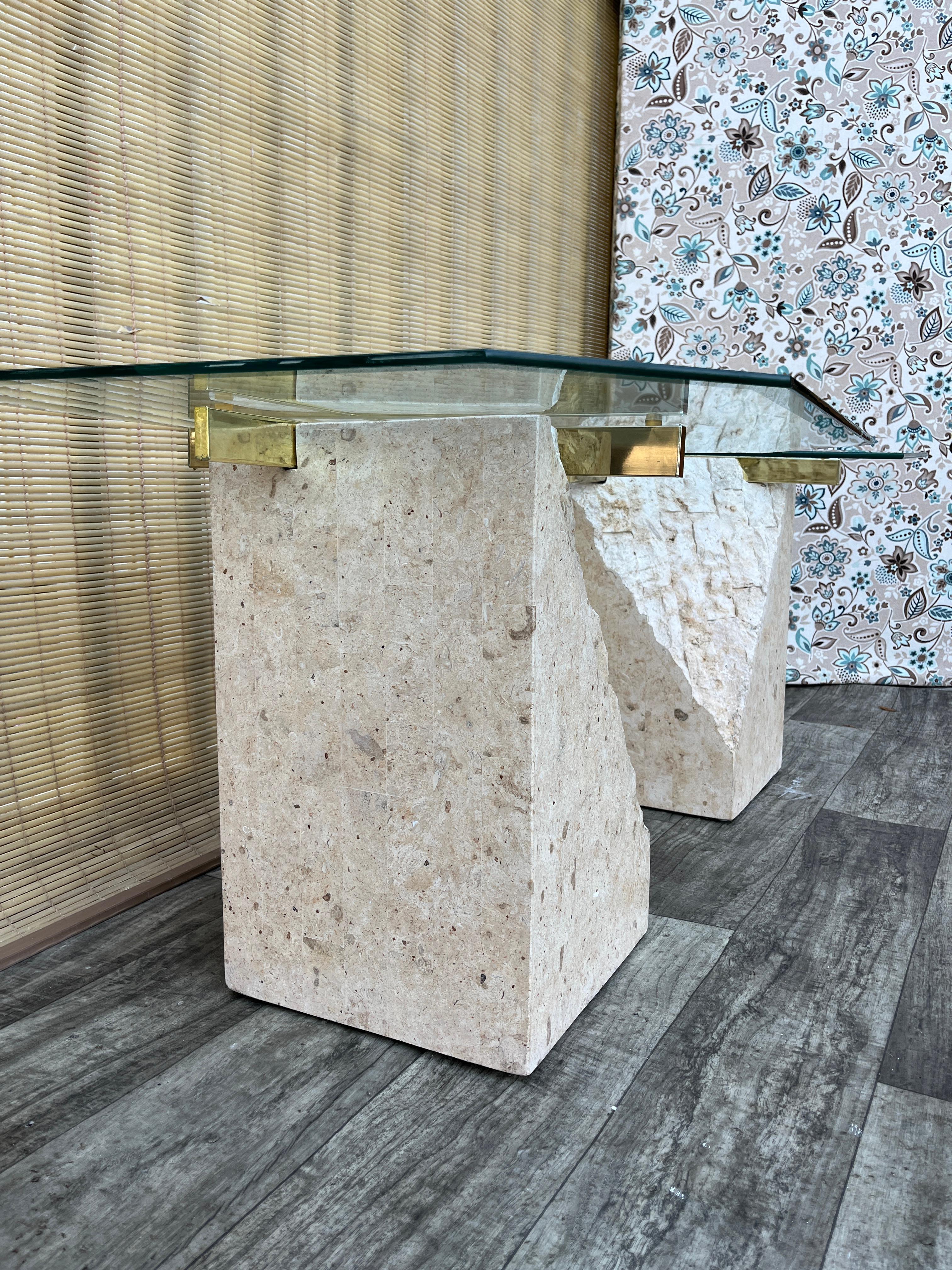 A Pair of Post Modern Tessellated Mactan Stone Side Tables. Circa 1980s For Sale 7