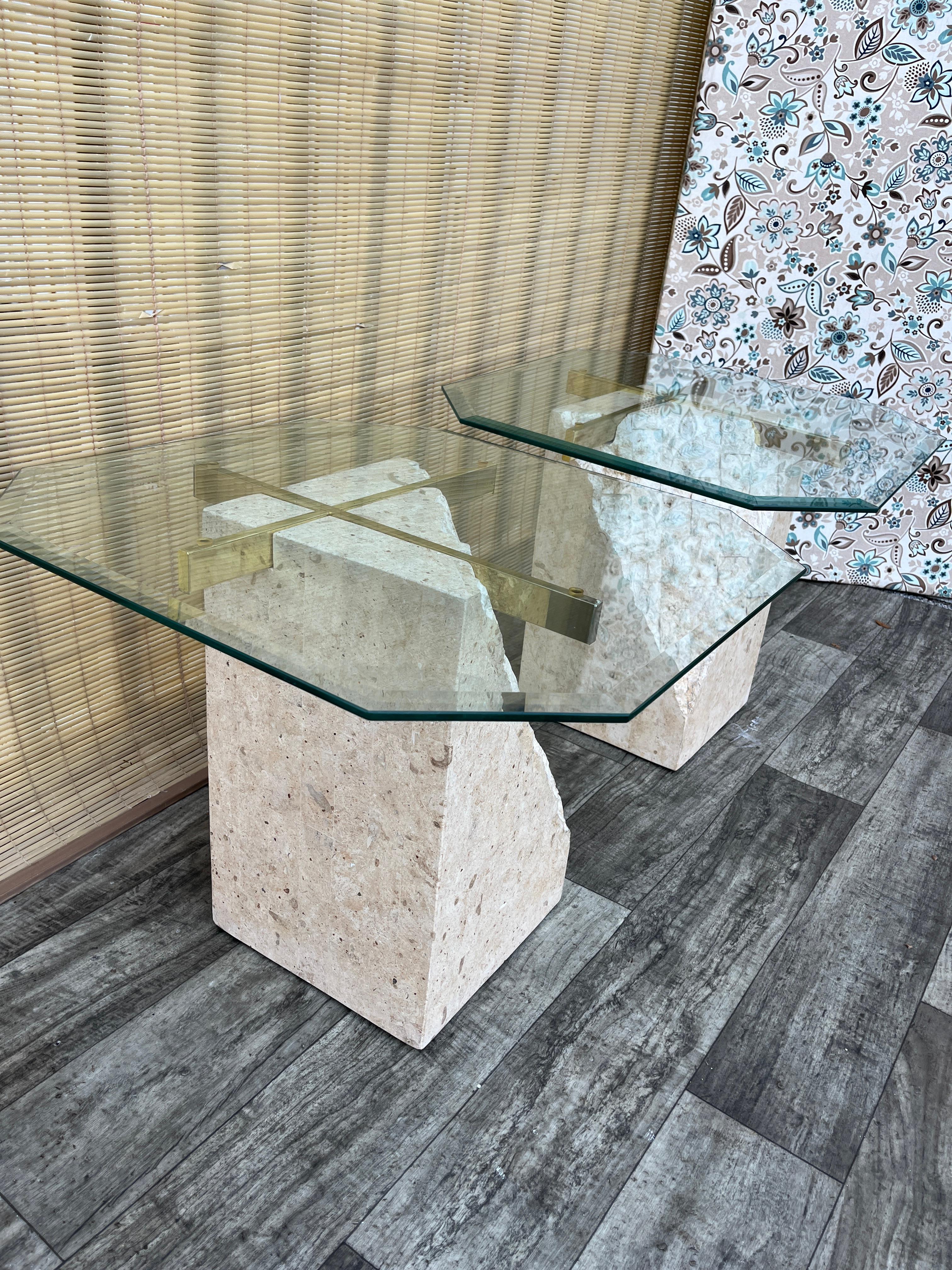 A Pair of Post Modern Tessellated Mactan Stone Side Tables. Circa 1980s For Sale 8