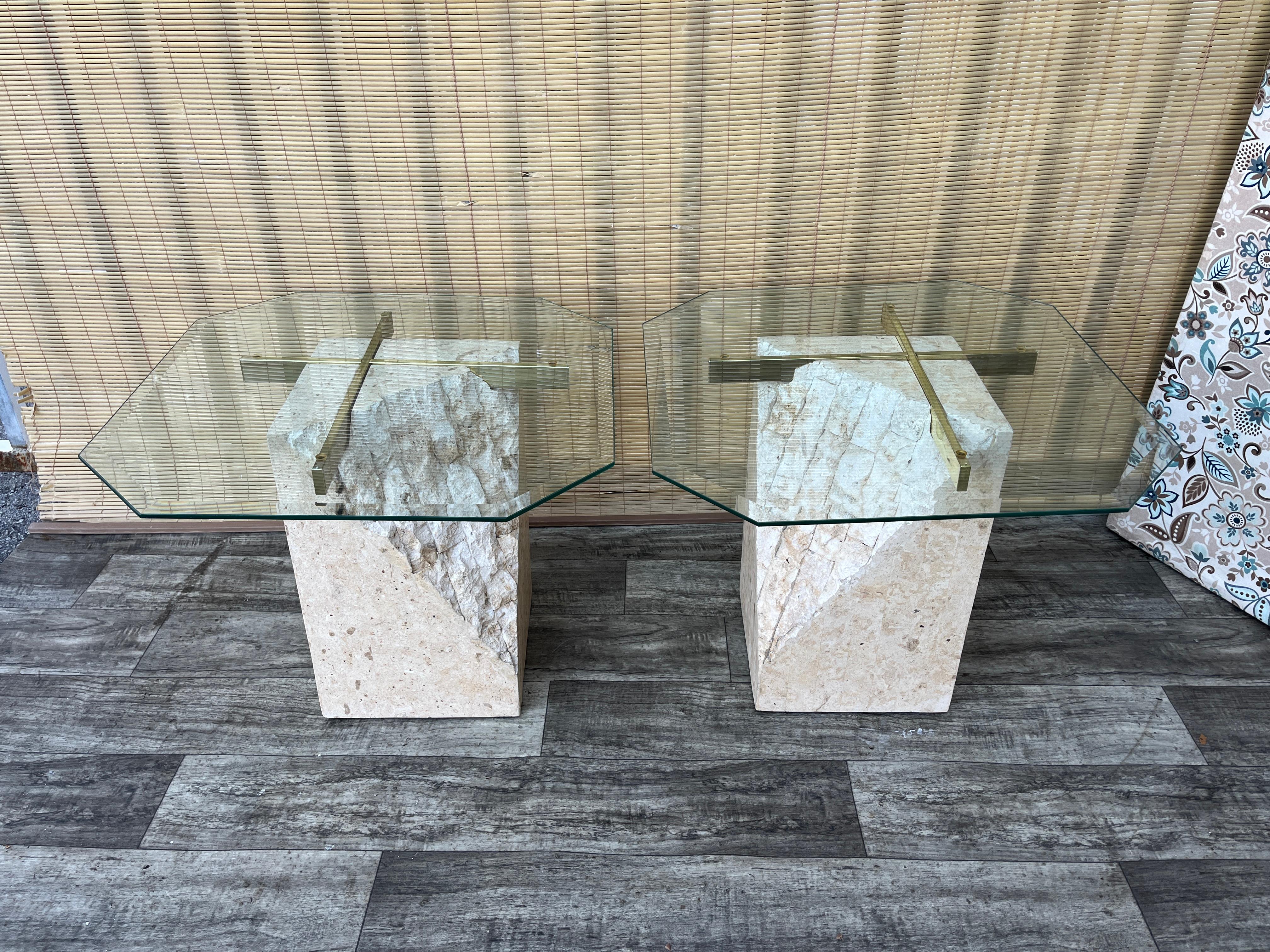 Post-Modern A Pair of Post Modern Tessellated Mactan Stone Side Tables. Circa 1980s For Sale
