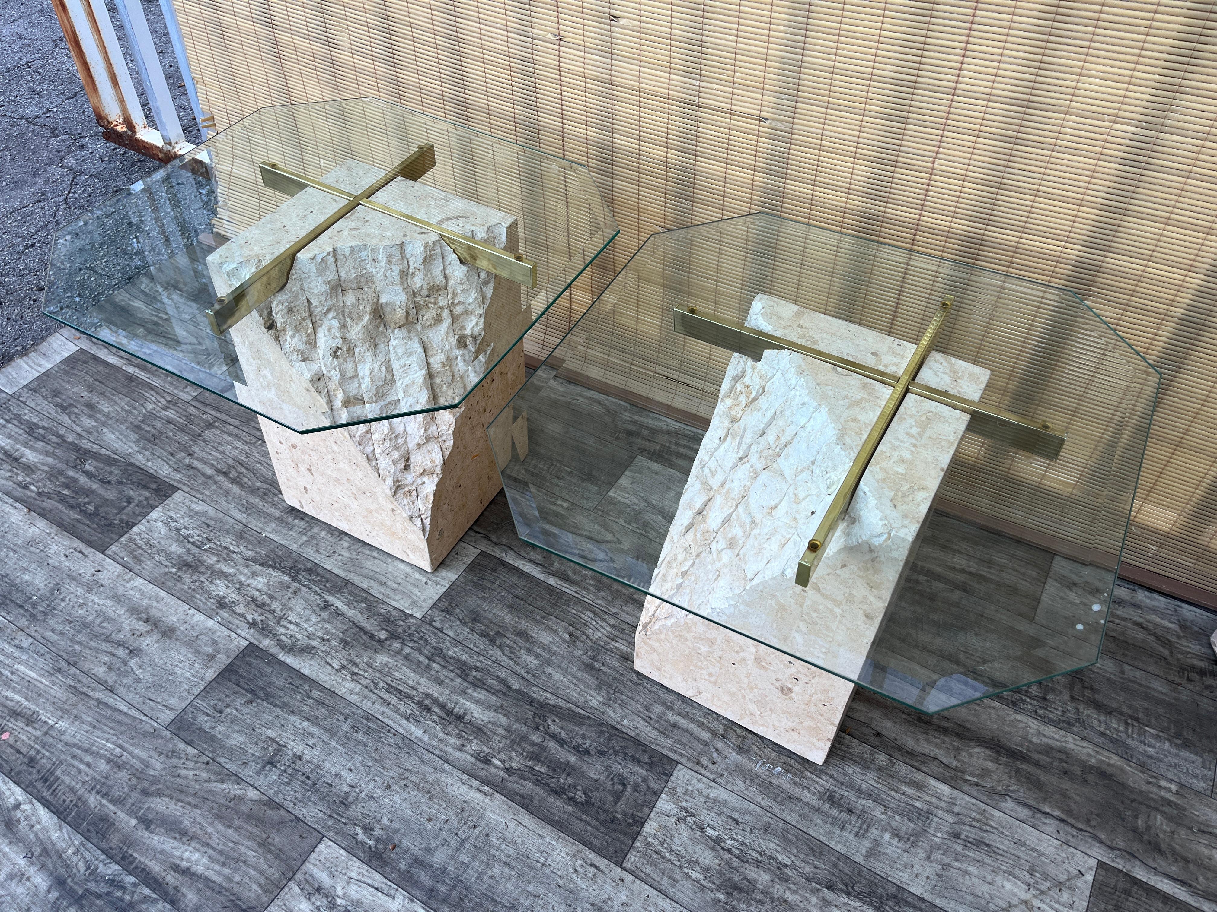 A Pair of Post Modern Tessellated Mactan Stone Side Tables. Circa 1980s In Good Condition For Sale In Miami, FL