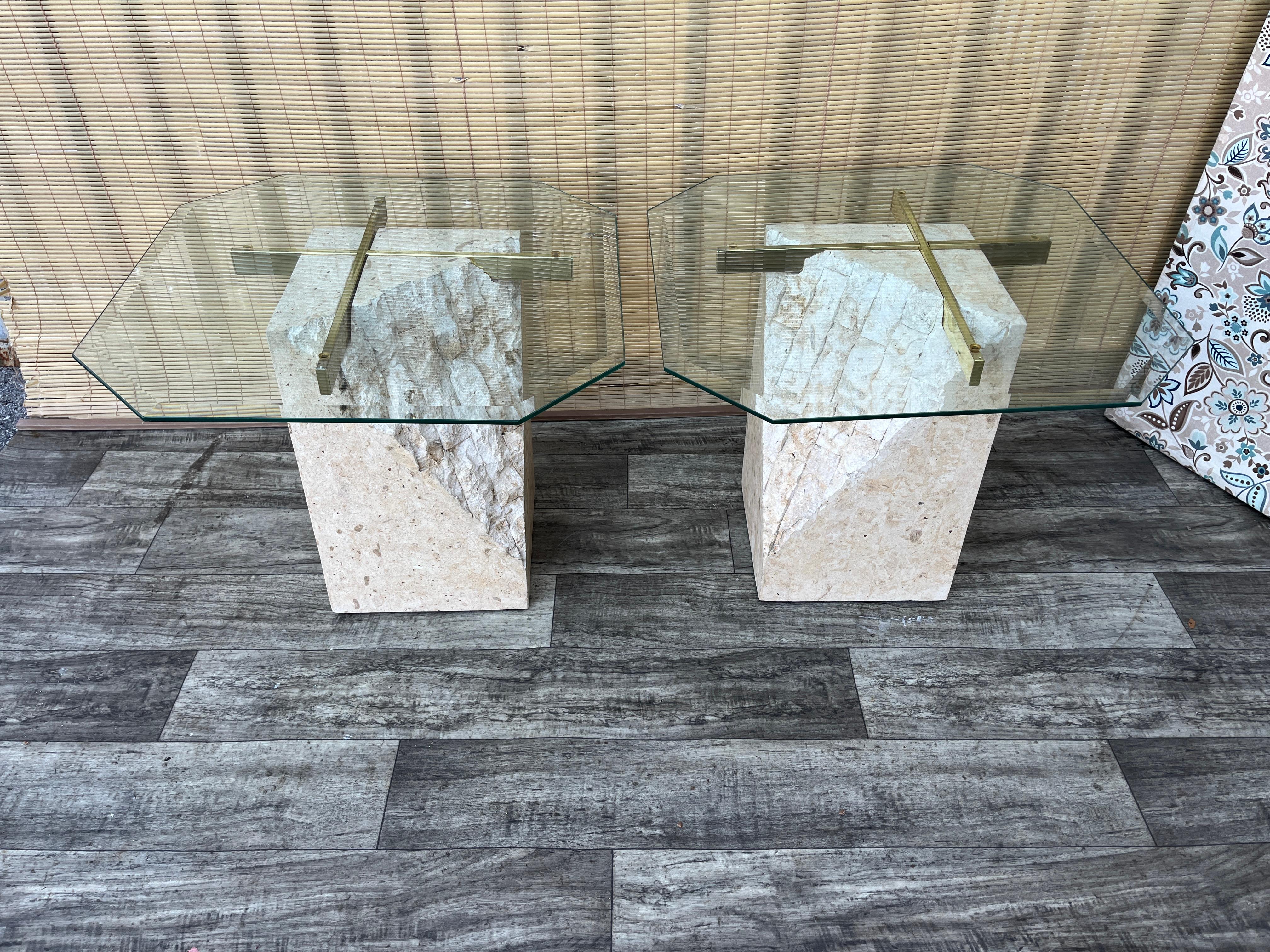 Late 20th Century A Pair of Post Modern Tessellated Mactan Stone Side Tables. Circa 1980s For Sale