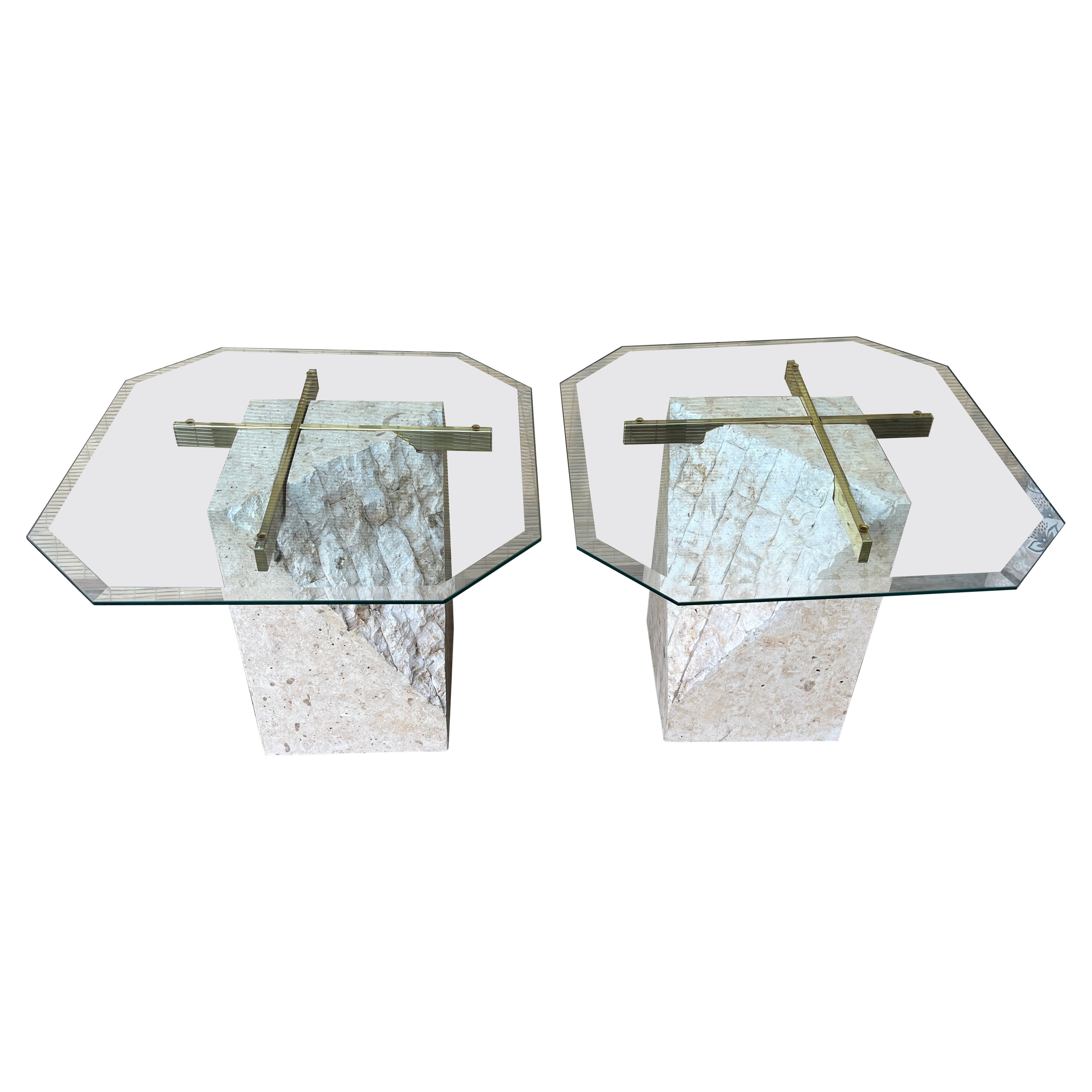 A Pair of Post Modern Tessellated Mactan Stone Side Tables. Circa 1980s