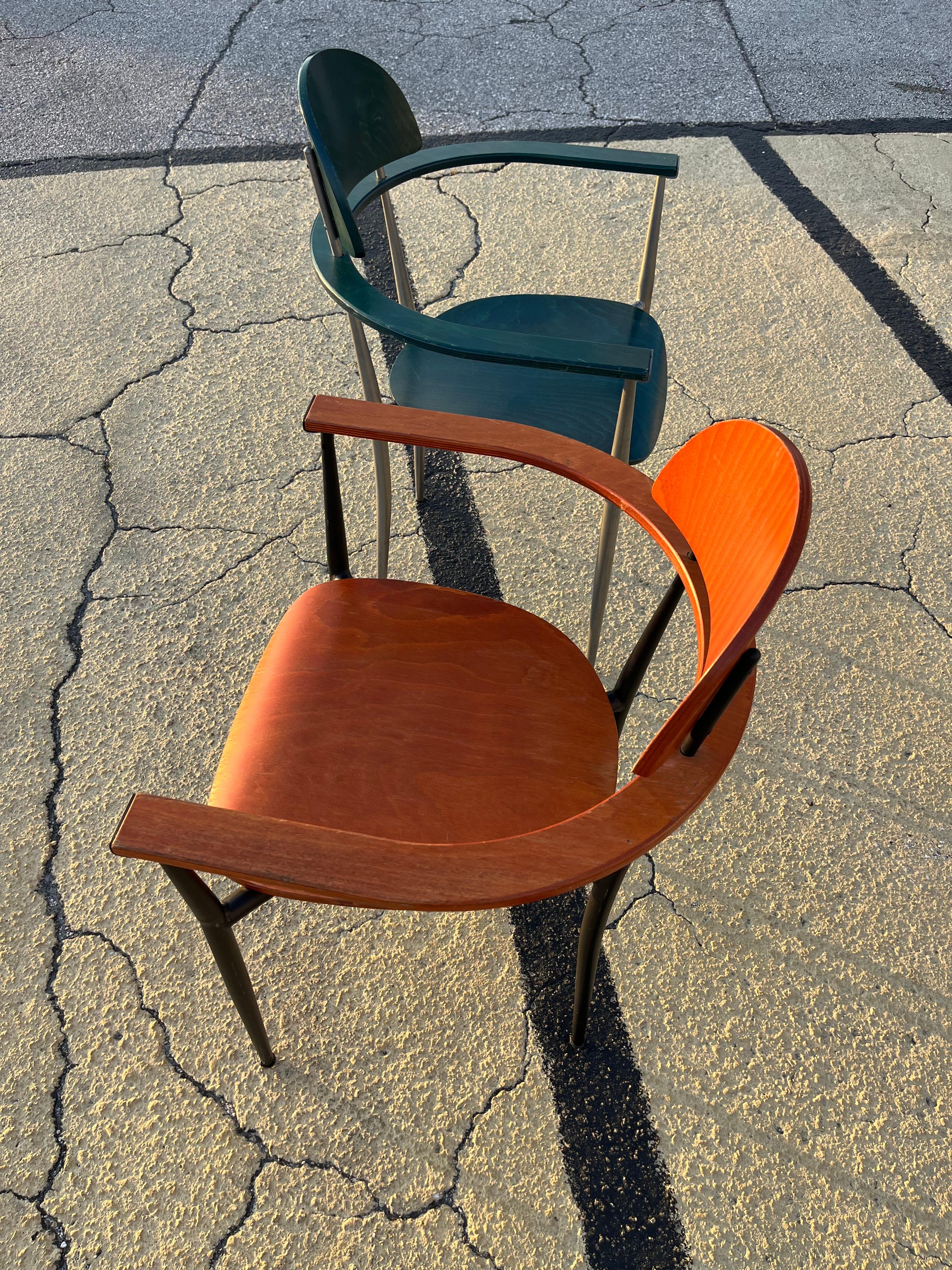 A Pair of Postmodern Accent Chairs in the Arrben Stiletto Chairs. Circa 1980s For Sale 6