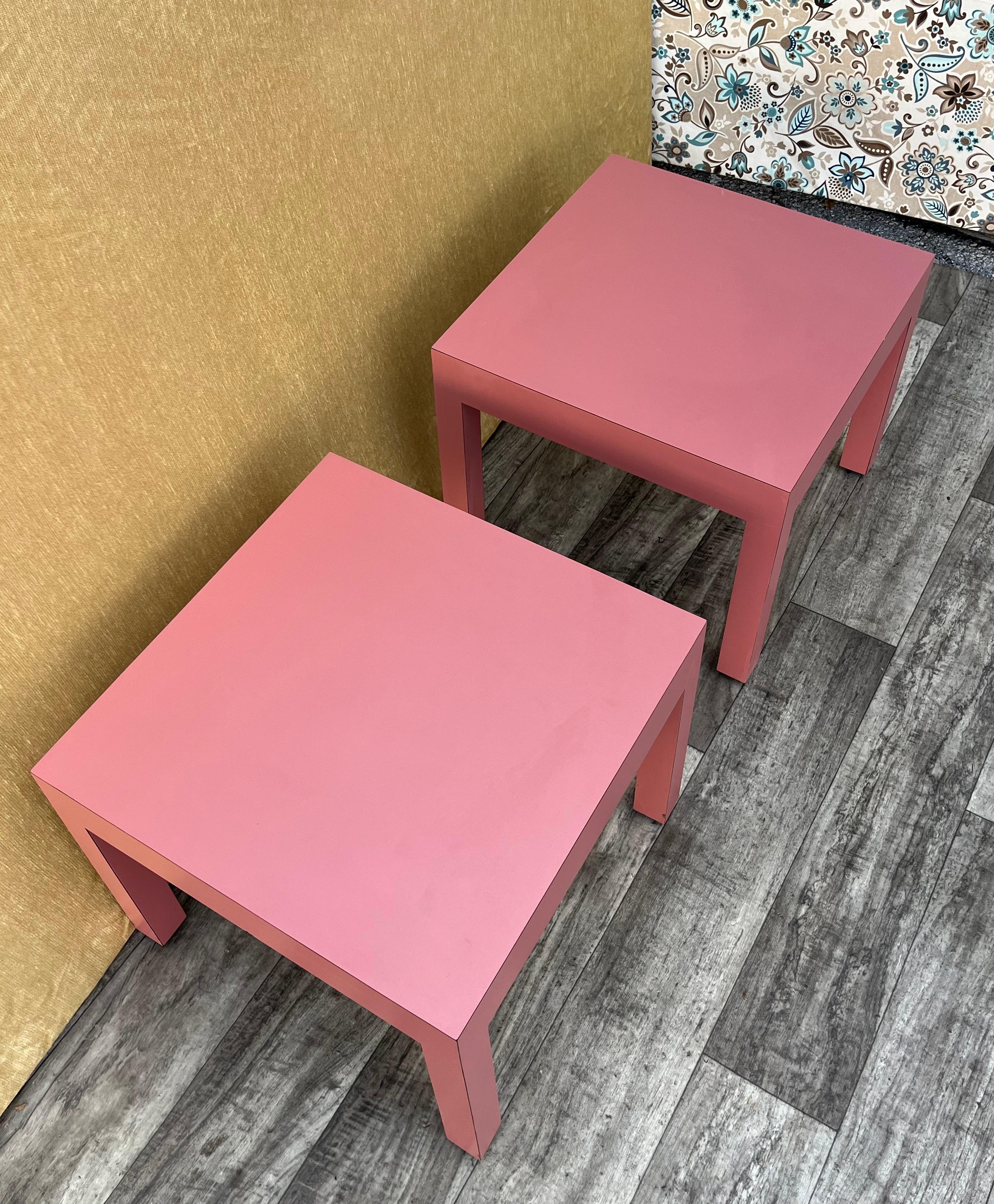 Late 20th Century A Pair of Postmodern Laminate Side Tables by Lane Altavista. Circa 1970s For Sale