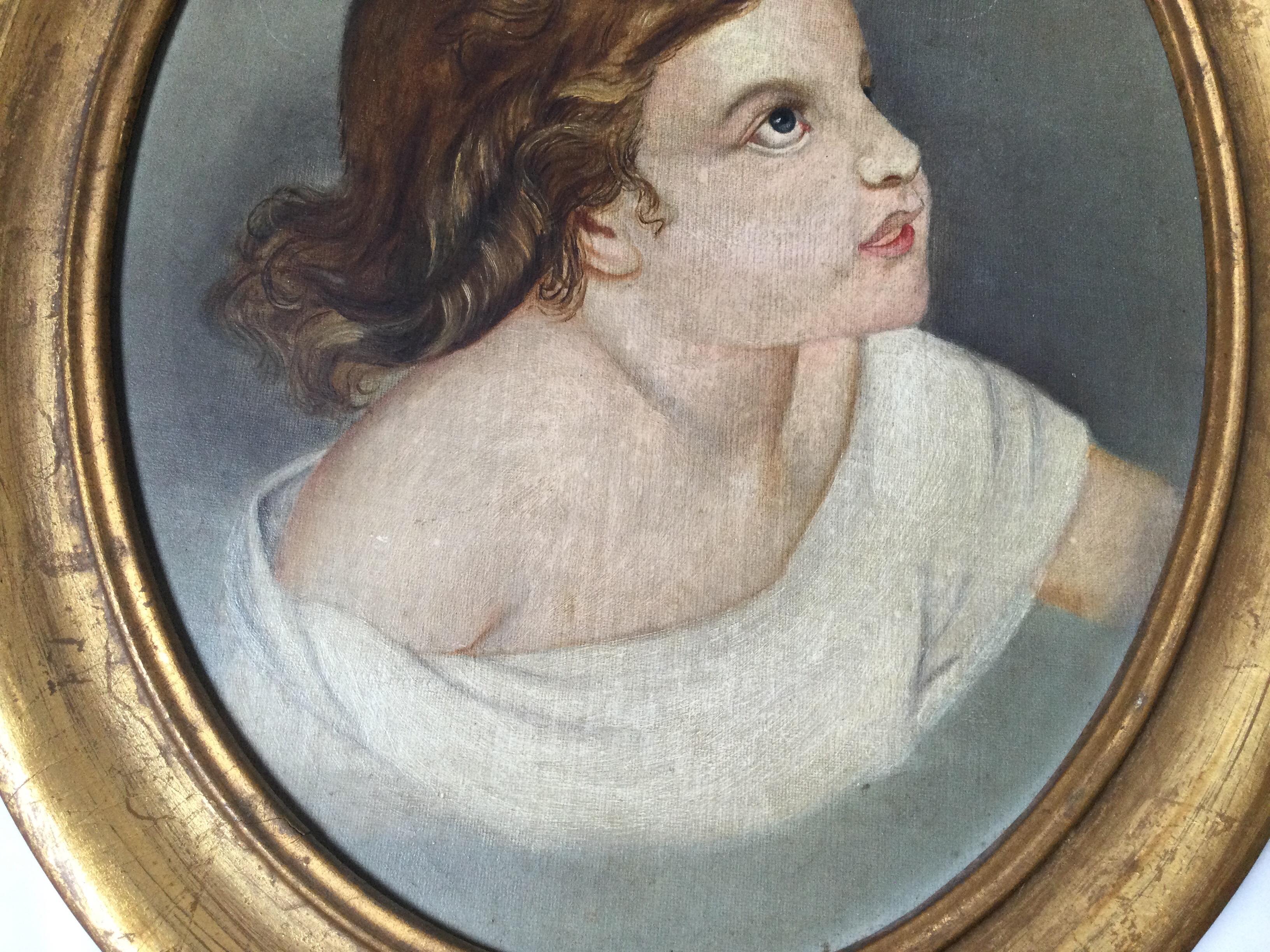 Hand-Painted Pair of Primitive Portraits of Children, circa 1800 For Sale