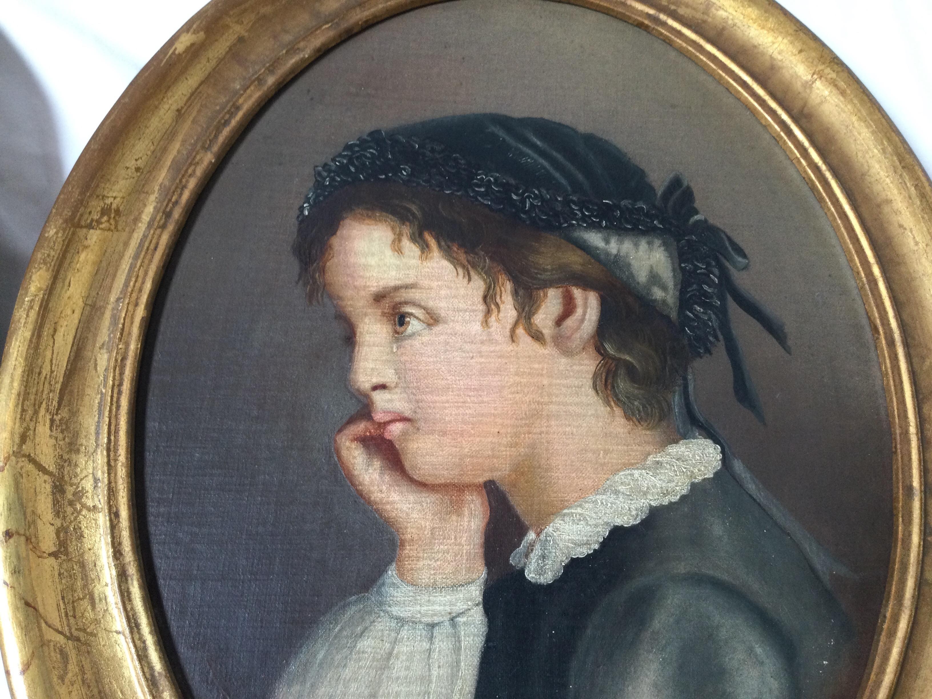 Début du XIXe siècle Paire de portraits primitifs d'enfants, vers 1800