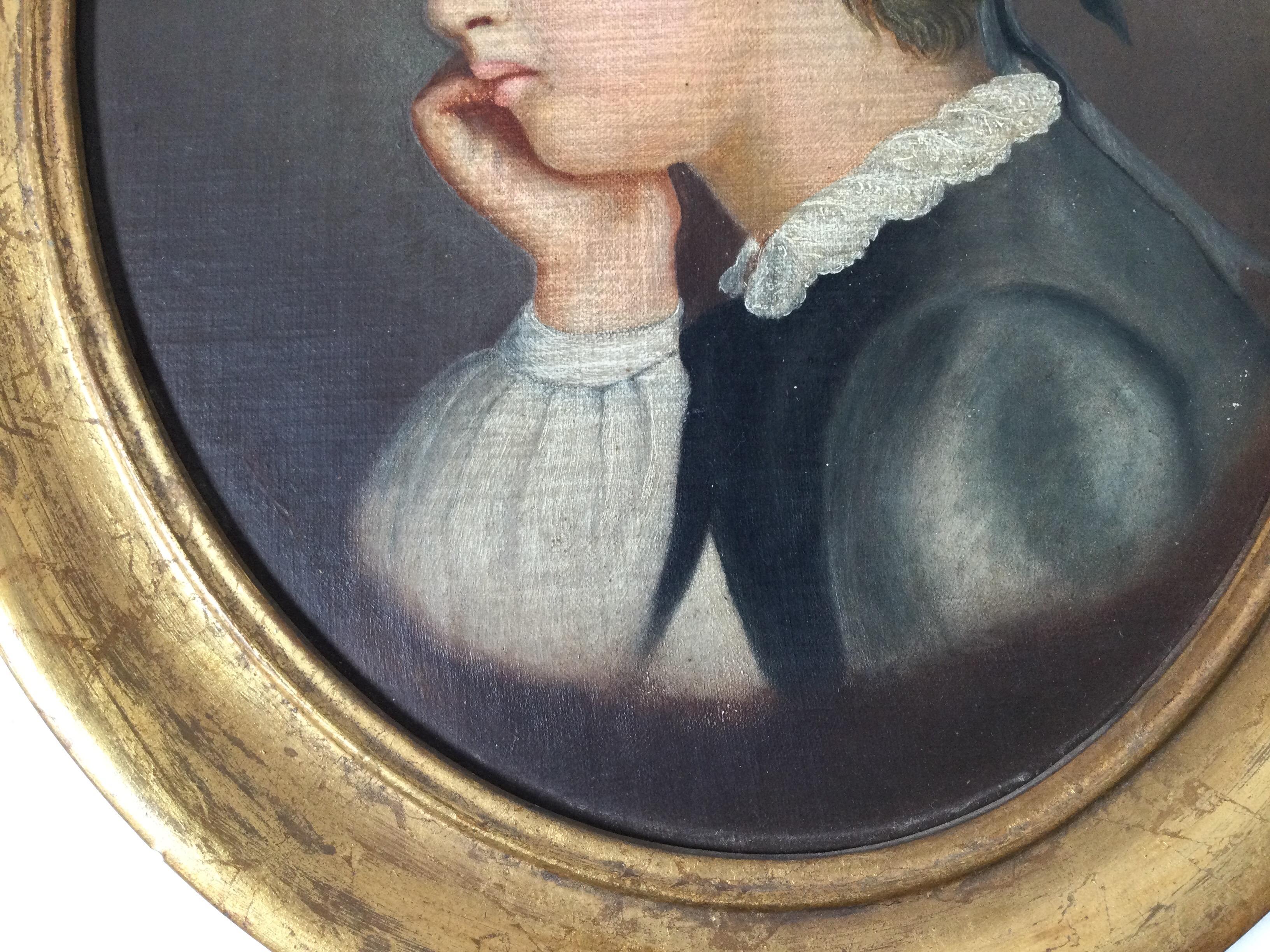 Bois doré Paire de portraits primitifs d'enfants, vers 1800 en vente