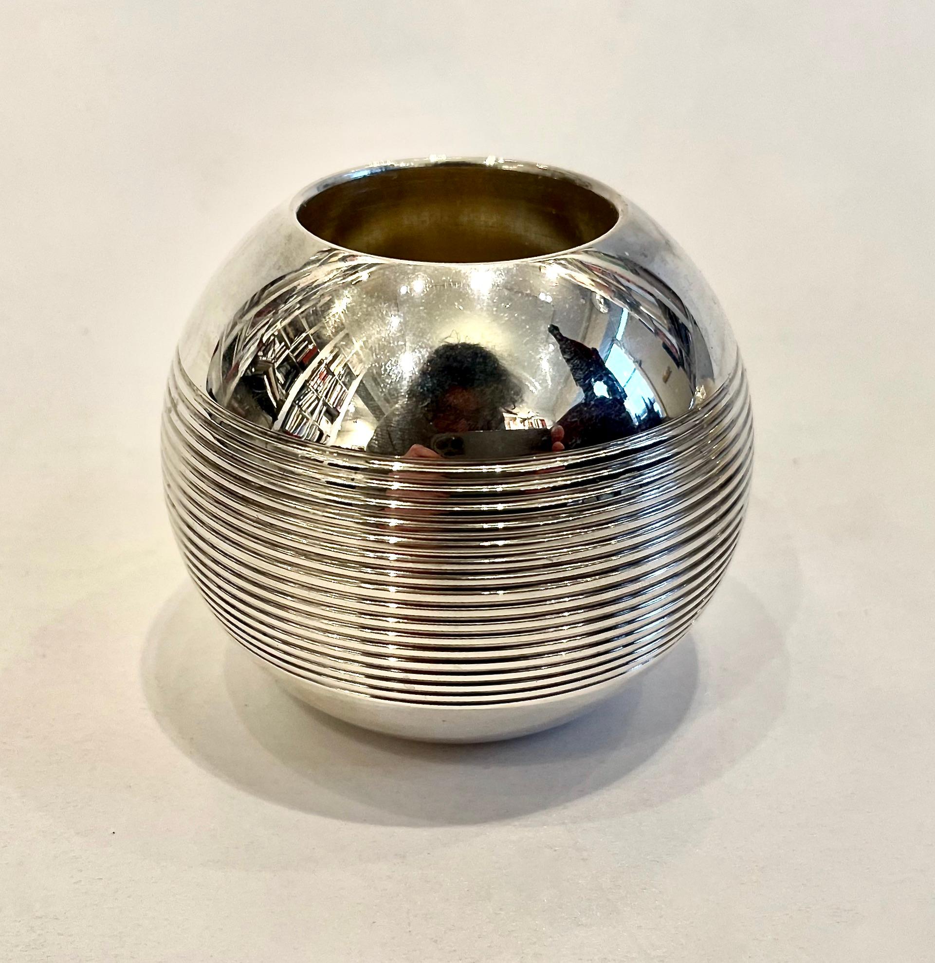 Art Deco A Pair of Puiforcat Silver Plated Pétanque Candle Holders  For Sale