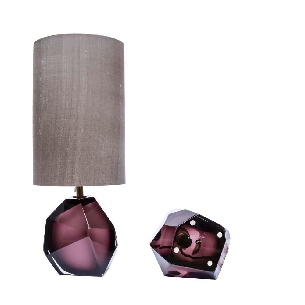 Pair of Murano diamond cut purple glass Table Lamps by Alberto Dona Italian 2010 In Good Condition In London, GB